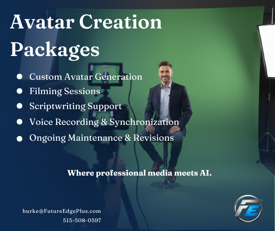 Man in green screen studio filming avatar creation for AI service